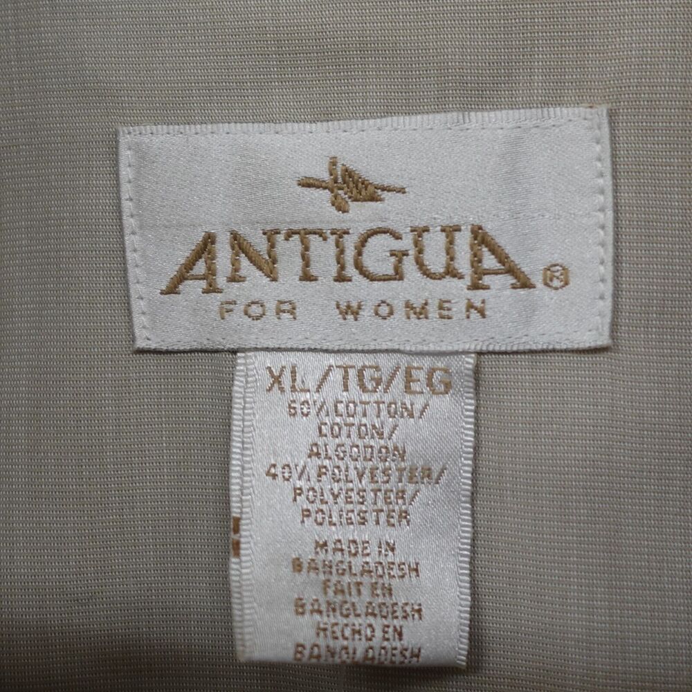 Antigua Womens Tan Shirt XL Long Sleeve Collard Button Front Fitted Top Blouse - Picture 4 of 16